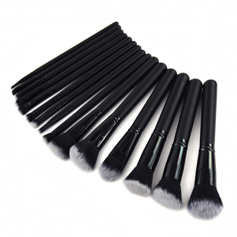 15Pcs Black Make Up Brushes Woman Set With Bag Foundation Eyeliner Eyeshadow